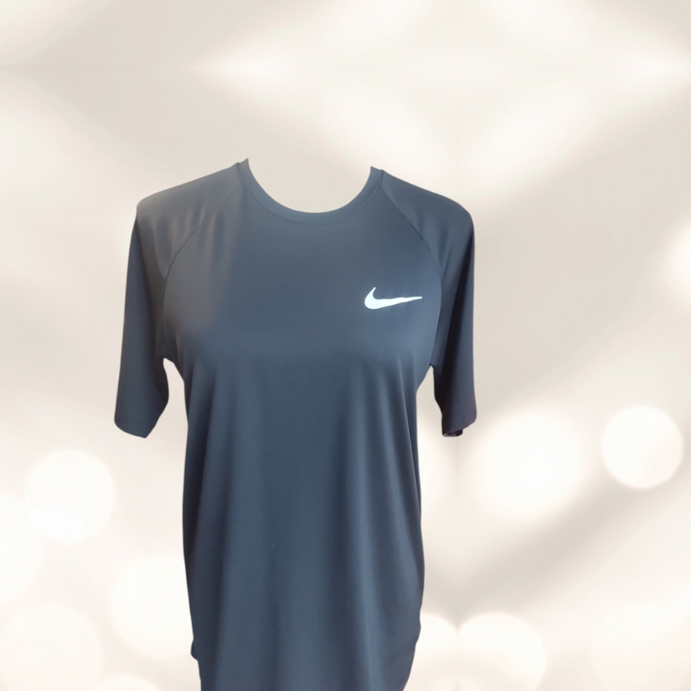 Nike Size S Black Swim Dri-Fit Top with White Swoosh